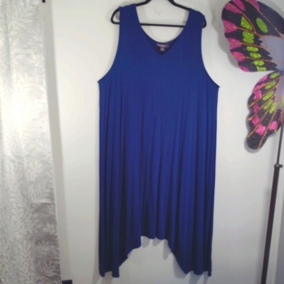 2X Roaman's Maxi Dress 26/28 Beautiful Flowy Sharkbite Hem Blue Soft Comy Long - Picture 7 of 10